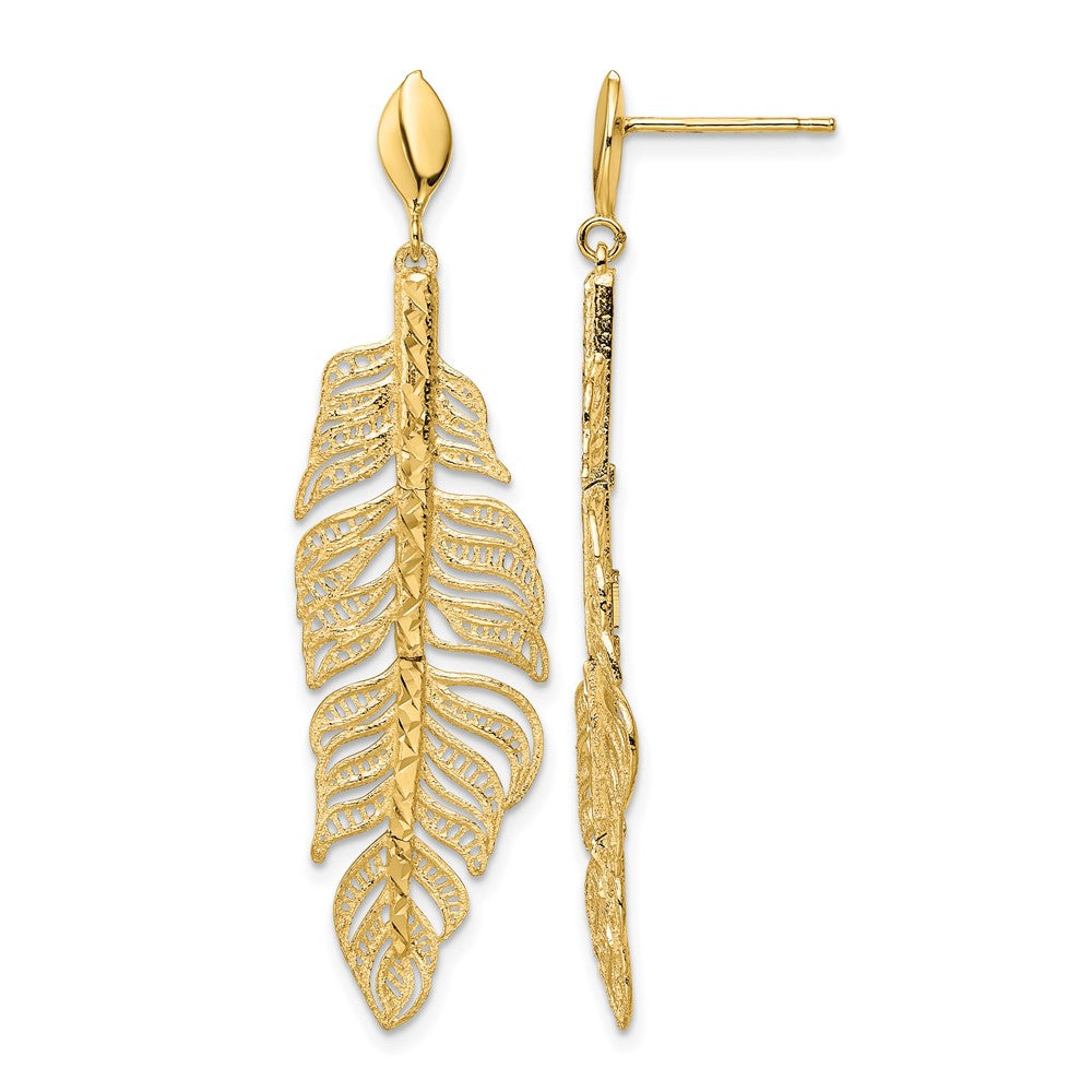 Polished D/C Textured Leaf Post Dangle Earrings