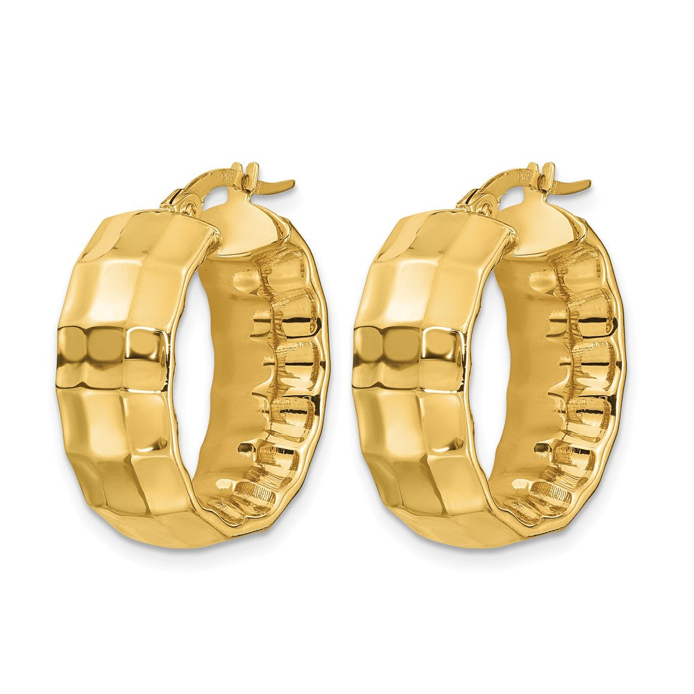 Polished Textured Oval Hoop Earrings - 8.75mm