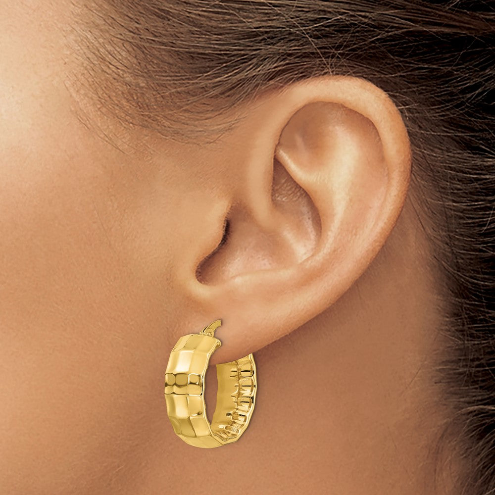 Polished Textured Oval Hoop Earrings - 8.75mm