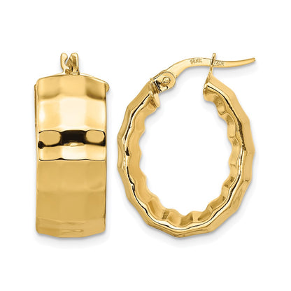 Polished Textured Oval Hoop Earrings - 8.75mm