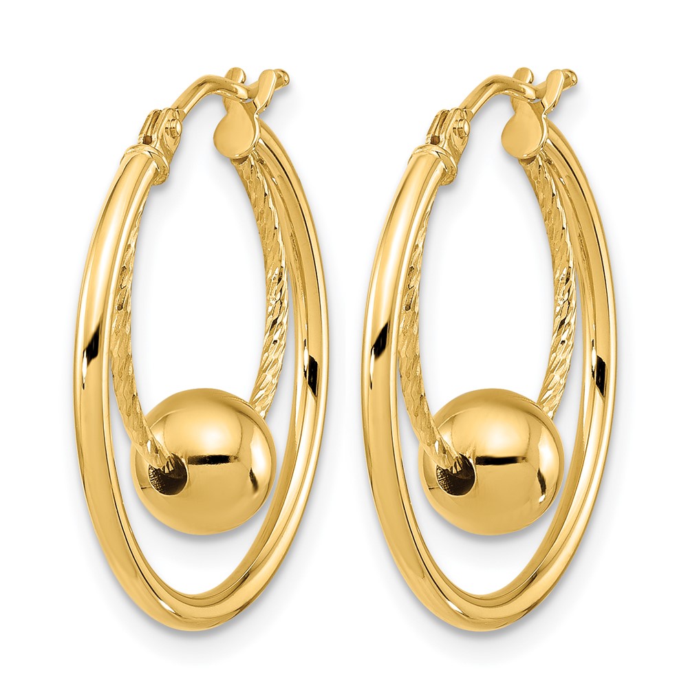 Polished Textured w/ 6mm Ball Hoop Earrings