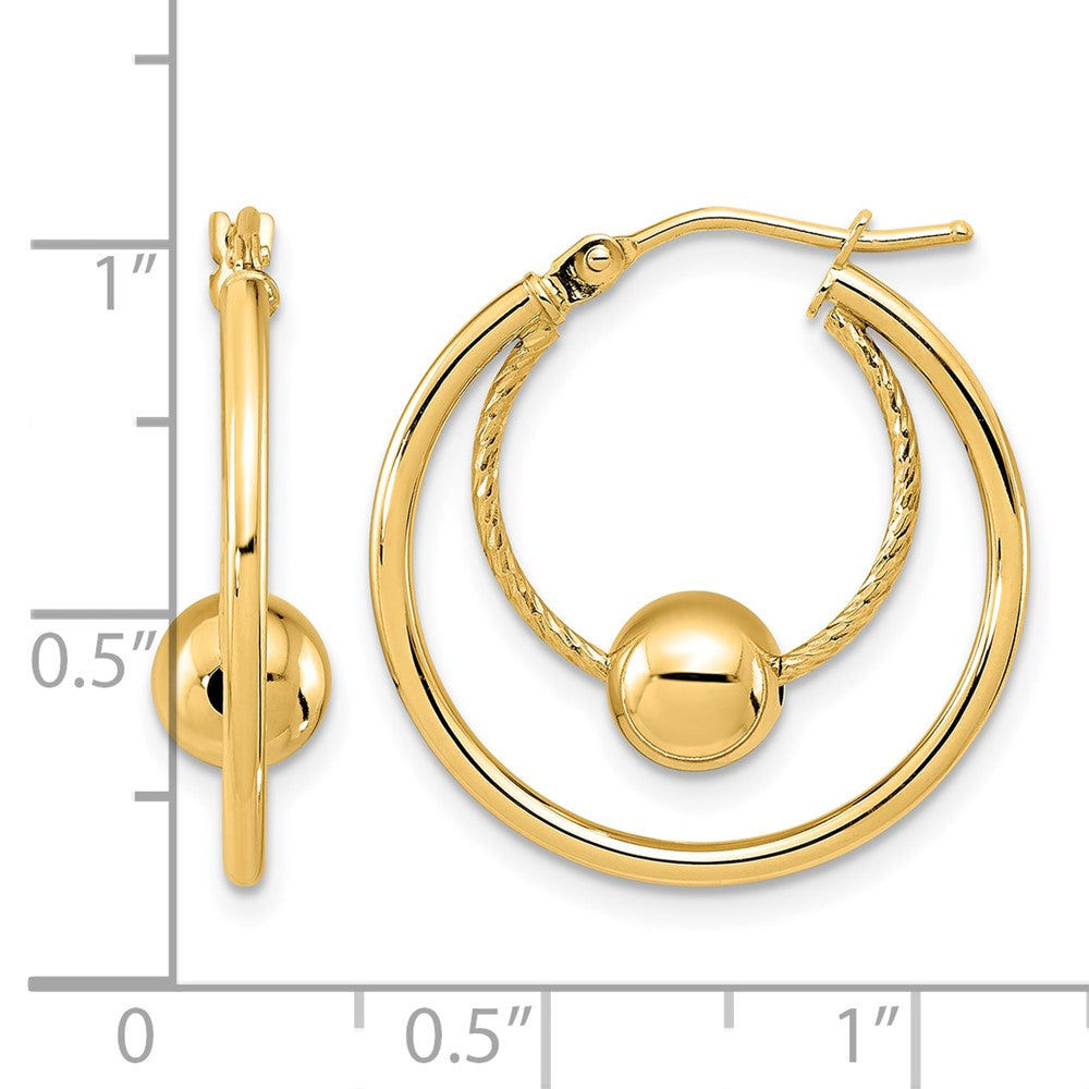 Polished Textured w/ 6mm Ball Hoop Earrings