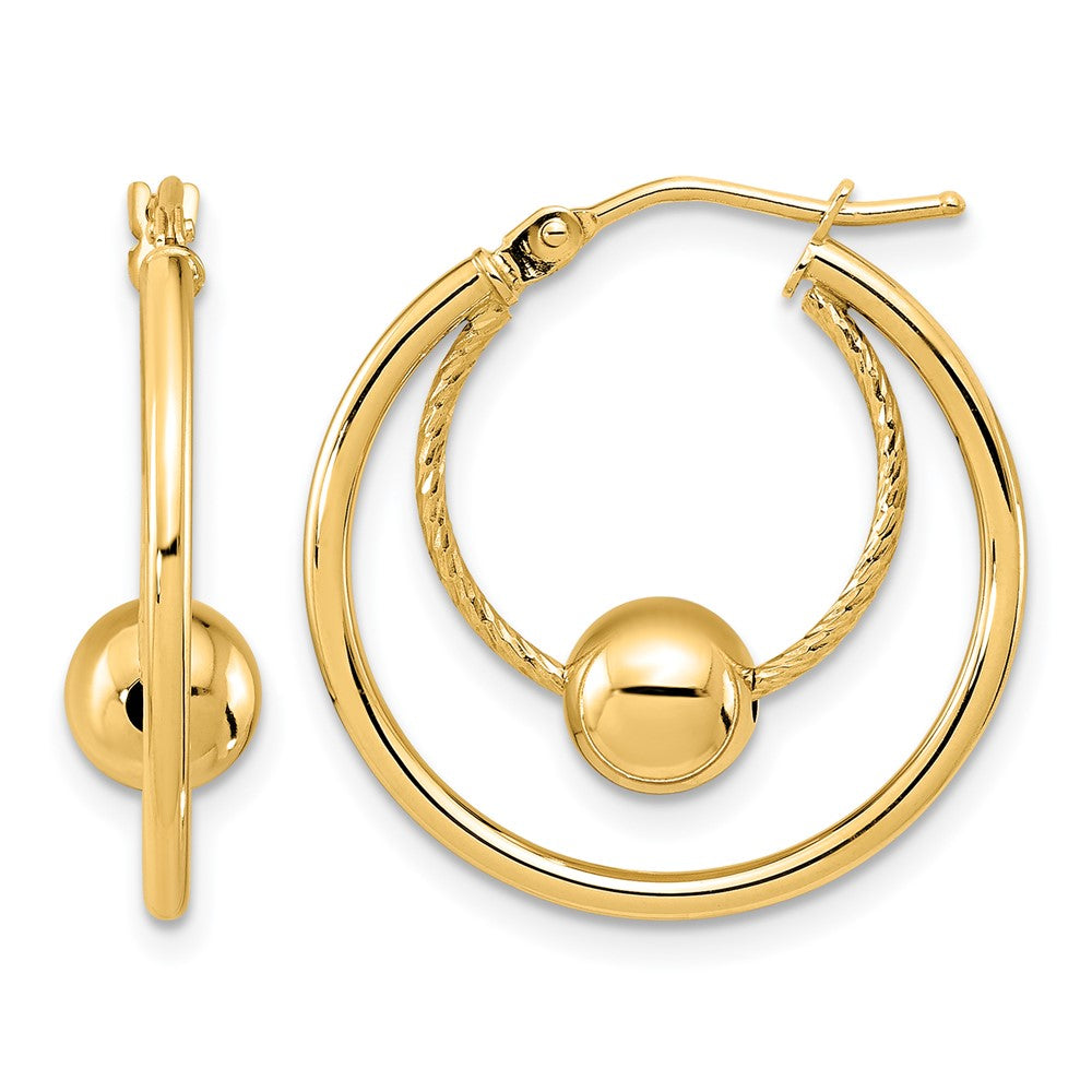 Polished Textured w/ 6mm Ball Hoop Earrings