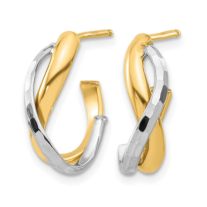 Polished/Diamond-cut J-Hoop Post Earrings