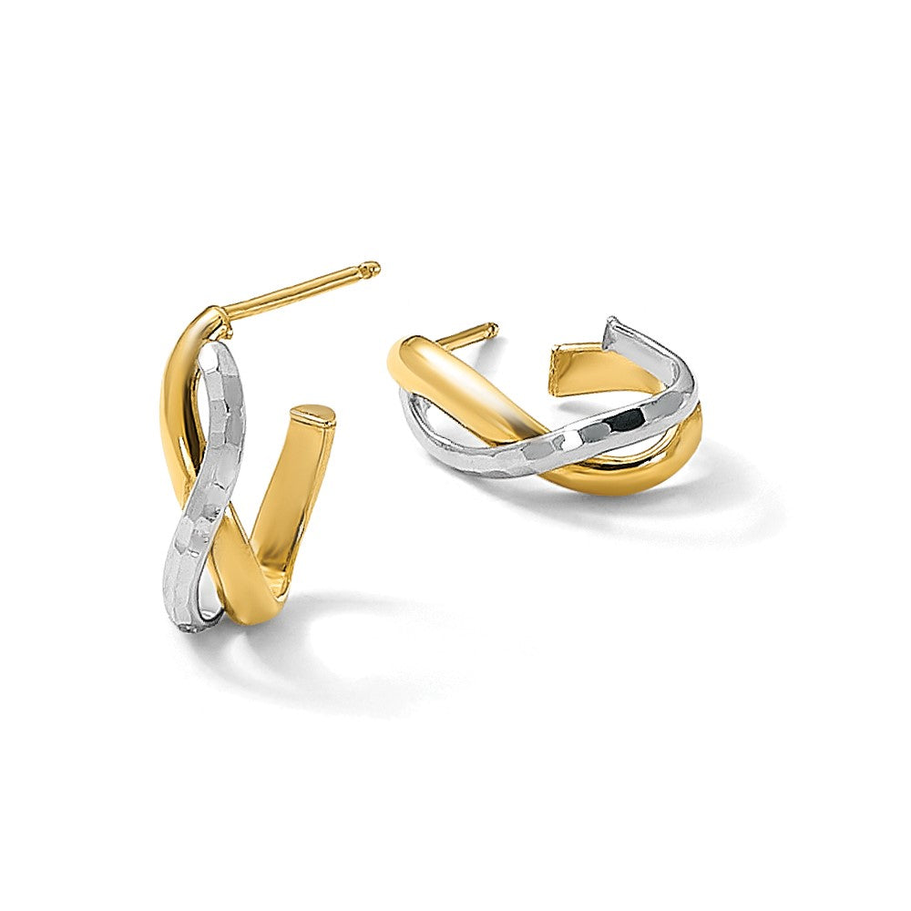 Polished/Diamond-cut J-Hoop Post Earrings