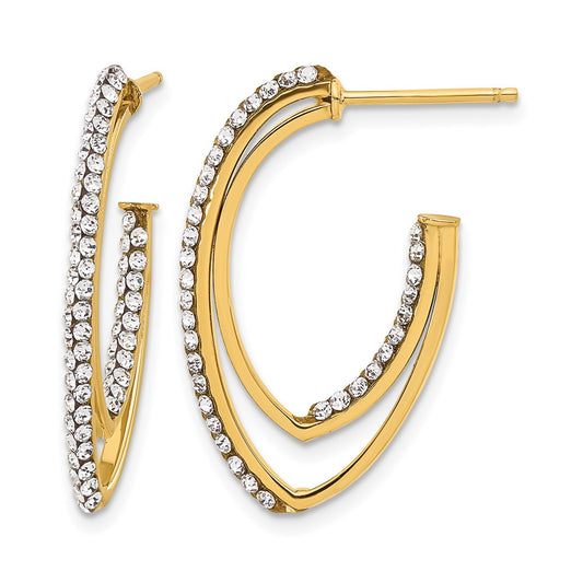 Polished Crystal J-Hoop Post Earrings - 2mm