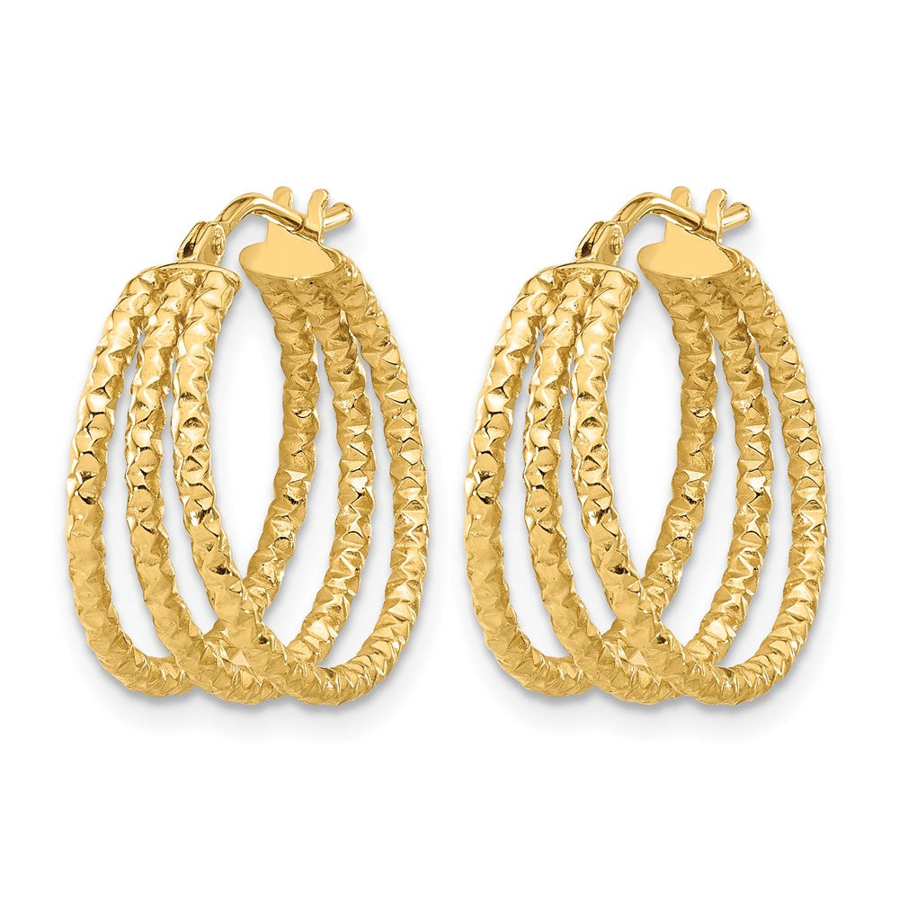 Polished and Textured Three Row Hoop Post Earrings