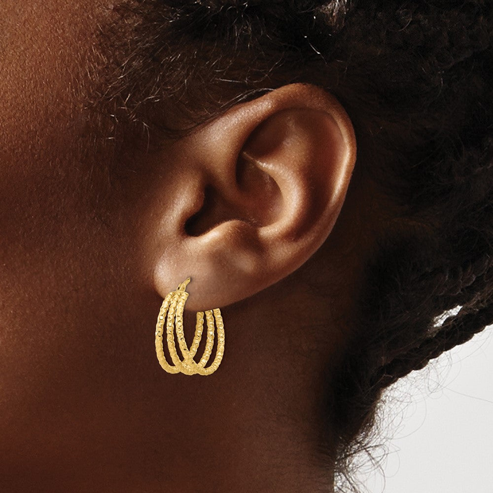 Polished and Textured Three Row Hoop Post Earrings