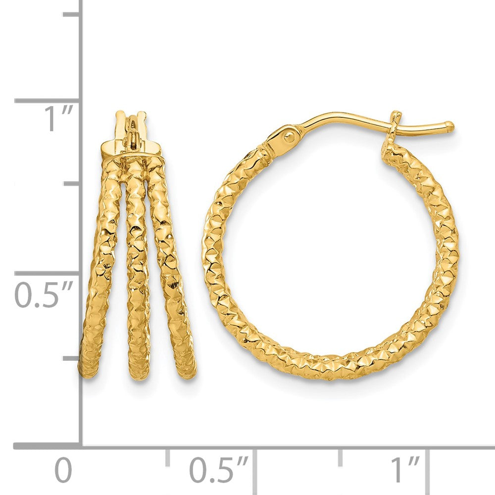 Polished and Textured Three Row Hoop Post Earrings