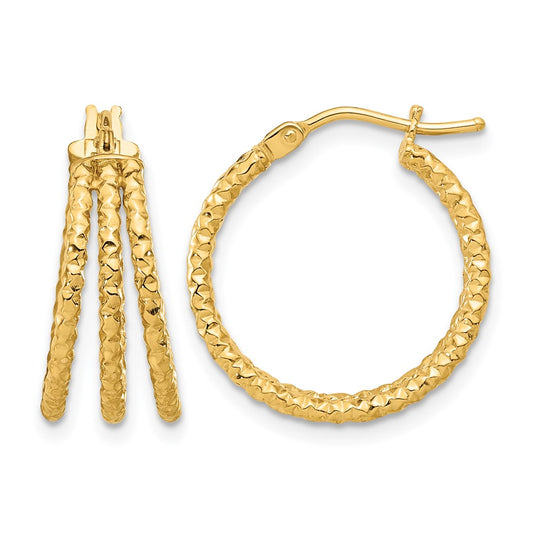 Polished and Textured Three Row Hoop Post Earrings