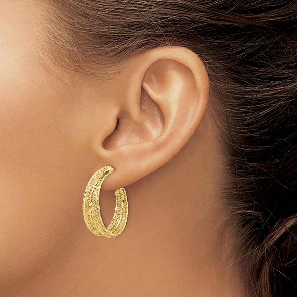 Diamond-cut and Textured Post Hoop Earrings