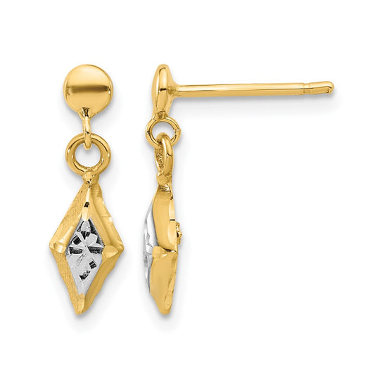 Polished Post Dangle Earrings - Yellow Gold with Rhodium