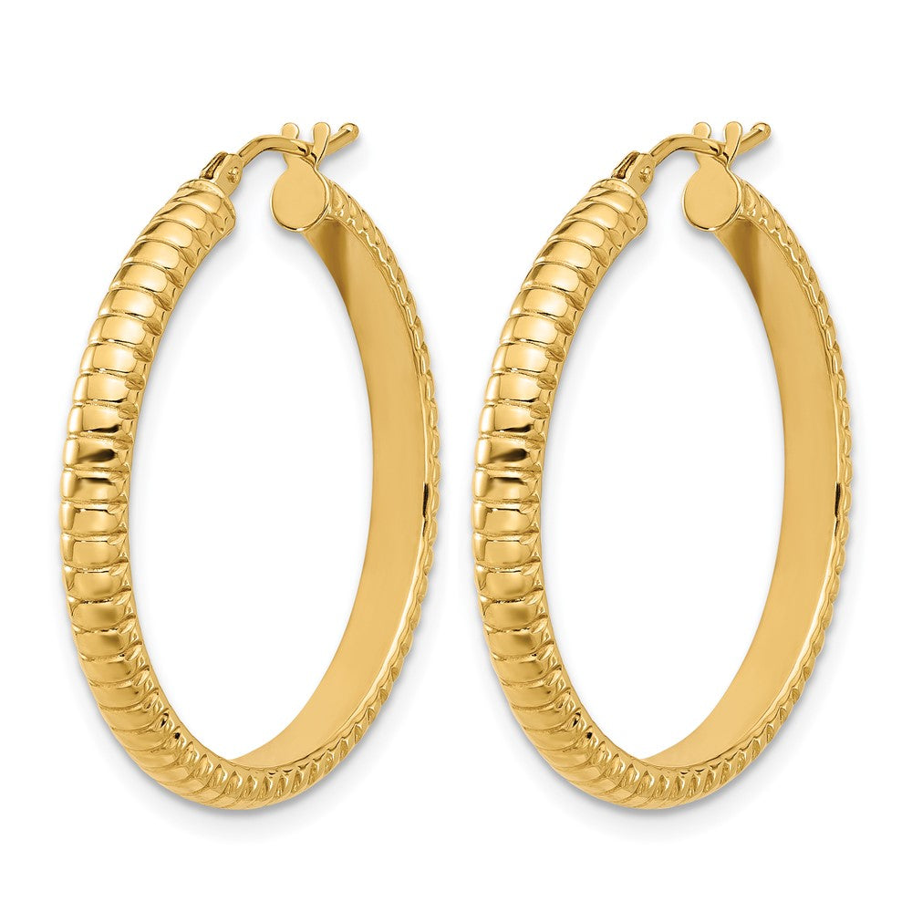 Polished and Textured Round Hoop Earrings - 3.25mm