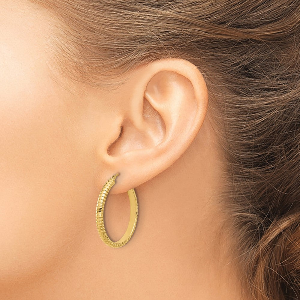 Polished and Textured Round Hoop Earrings - 3.25mm