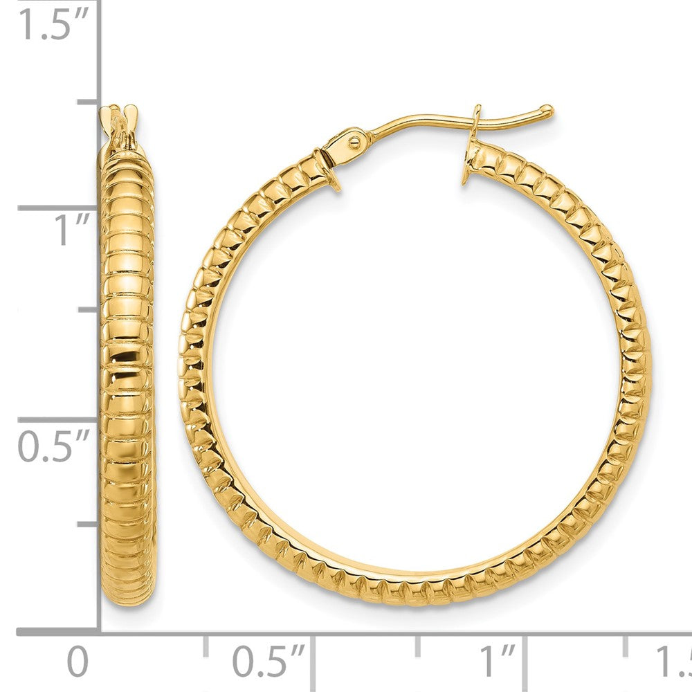 Polished and Textured Round Hoop Earrings - 3.25mm