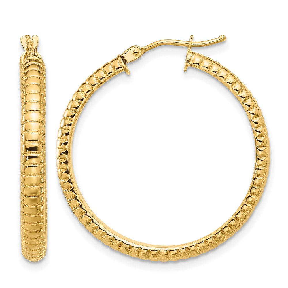 Polished and Textured Round Hoop Earrings - 3.25mm