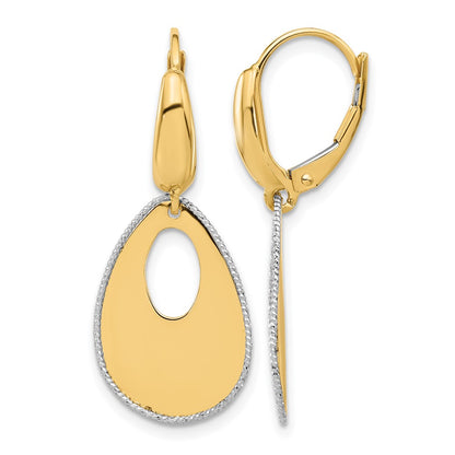 Polished/Dia-cut Teardrop Dangle Leverback Earrings