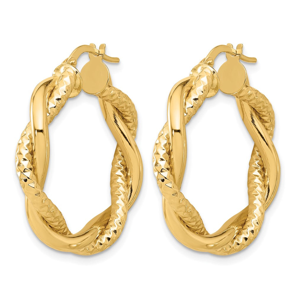 Polished and Textured Twisted Round Hoop Earrings - 3.7g