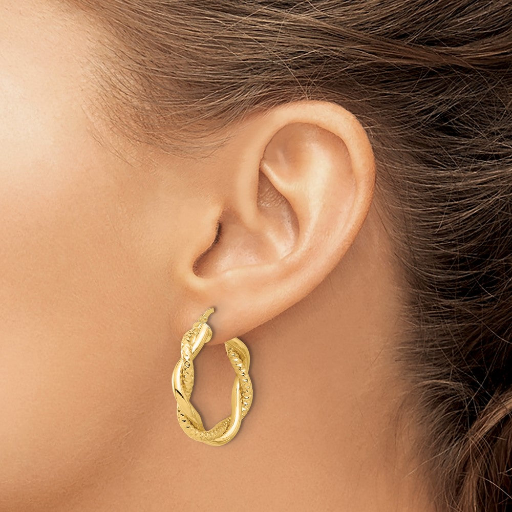Polished and Textured Twisted Round Hoop Earrings - 3.7g
