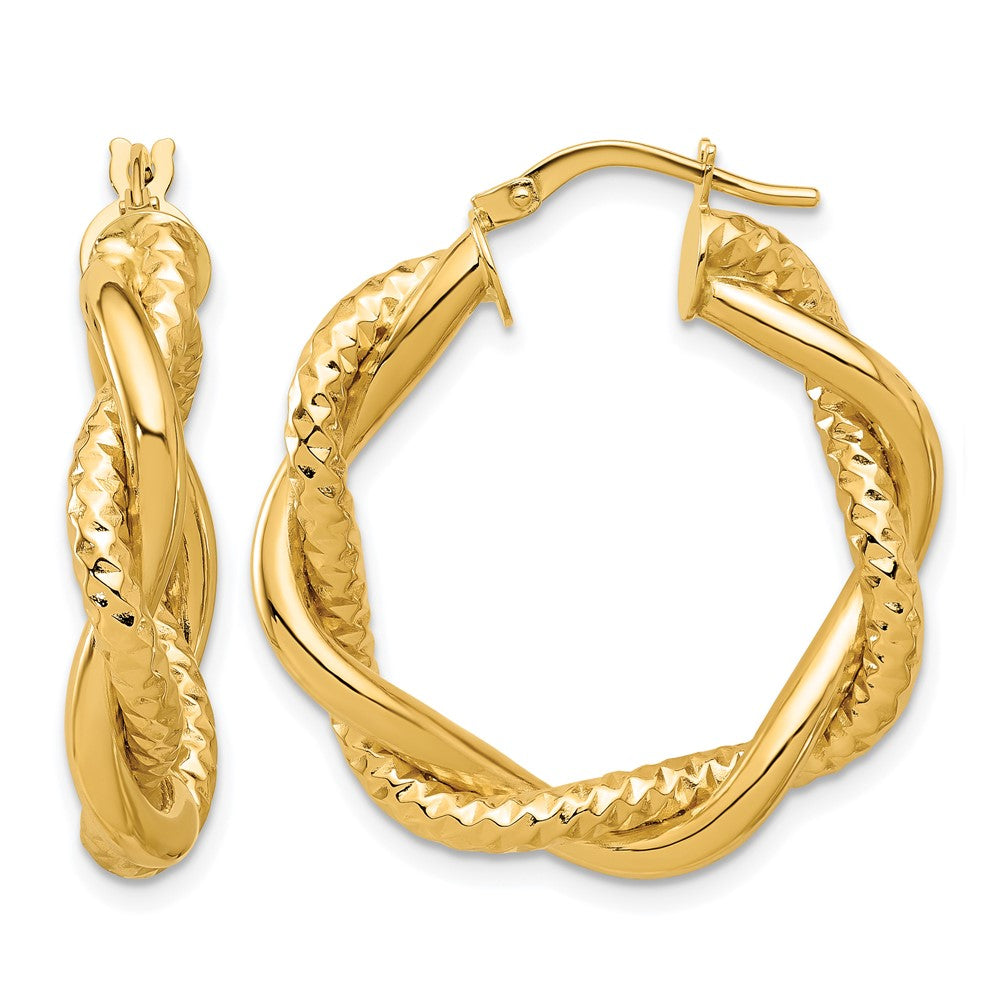 Polished and Textured Twisted Round Hoop Earrings - 3.7g