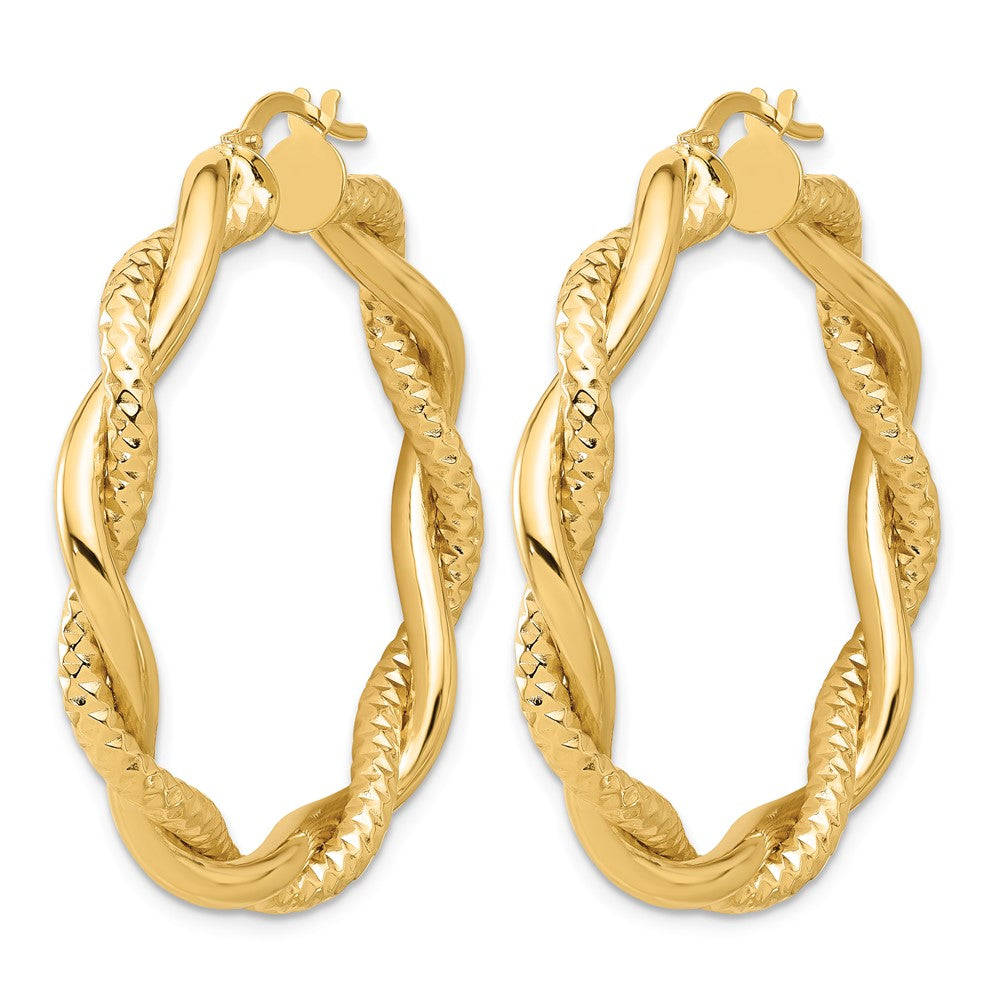 Polished and Textured Twisted Round Hoop Earrings - 5.07g