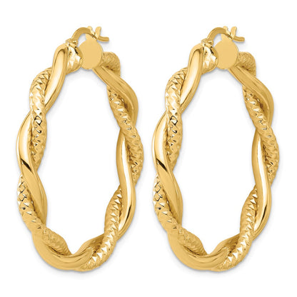 Polished and Textured Twisted Round Hoop Earrings - 5.07g