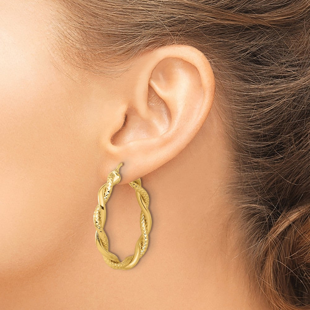 Polished and Textured Twisted Round Hoop Earrings - 5.07g