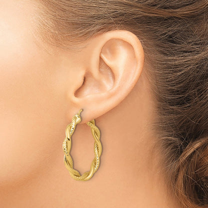 Polished and Textured Twisted Round Hoop Earrings - 5.07g