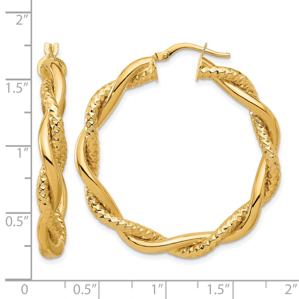 Polished and Textured Twisted Round Hoop Earrings - 5.07g