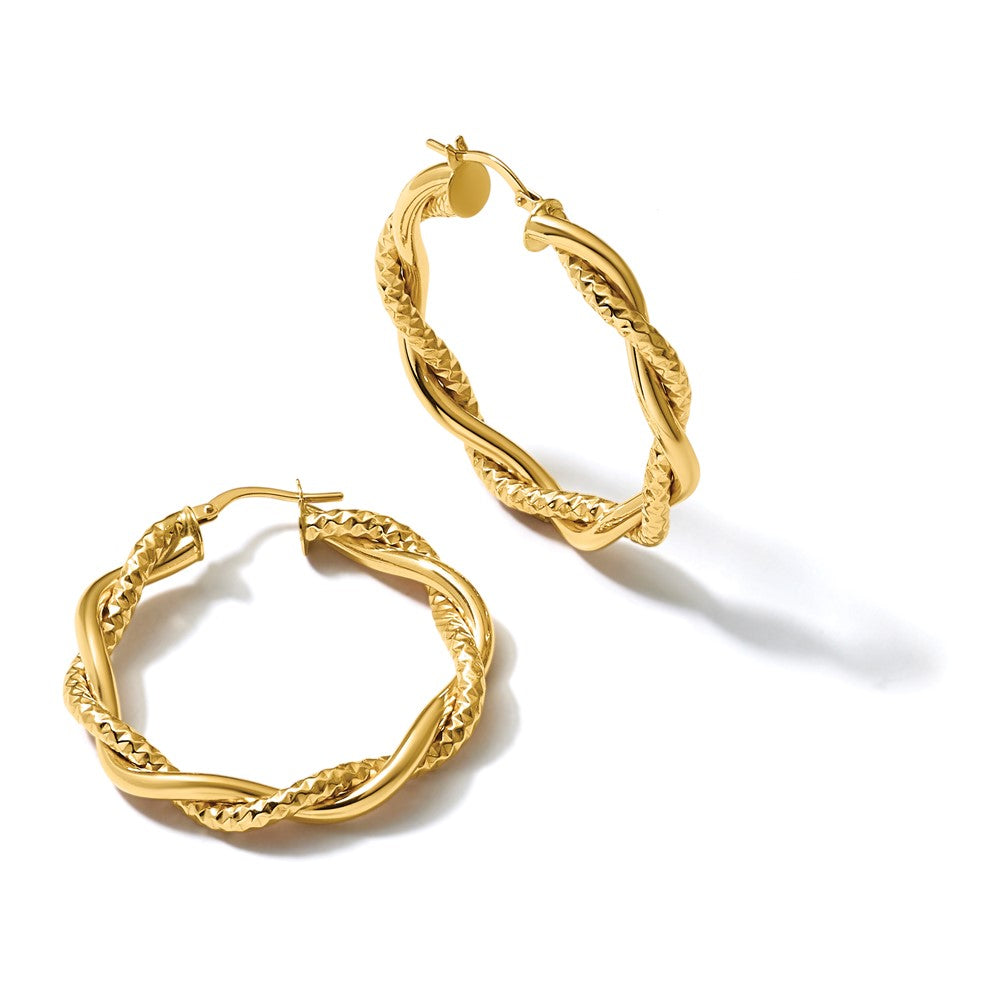 Polished and Textured Twisted Round Hoop Earrings - 5.07g