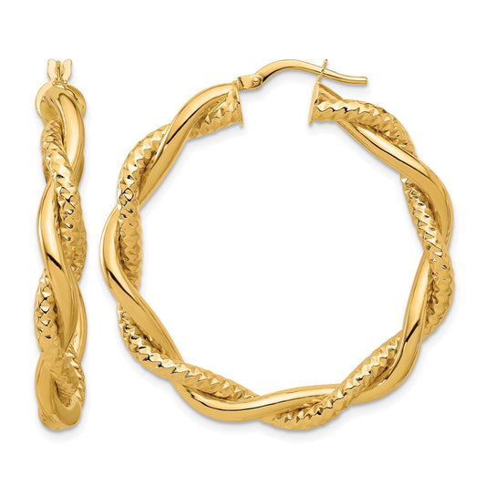 Polished and Textured Twisted Round Hoop Earrings - 5.07g