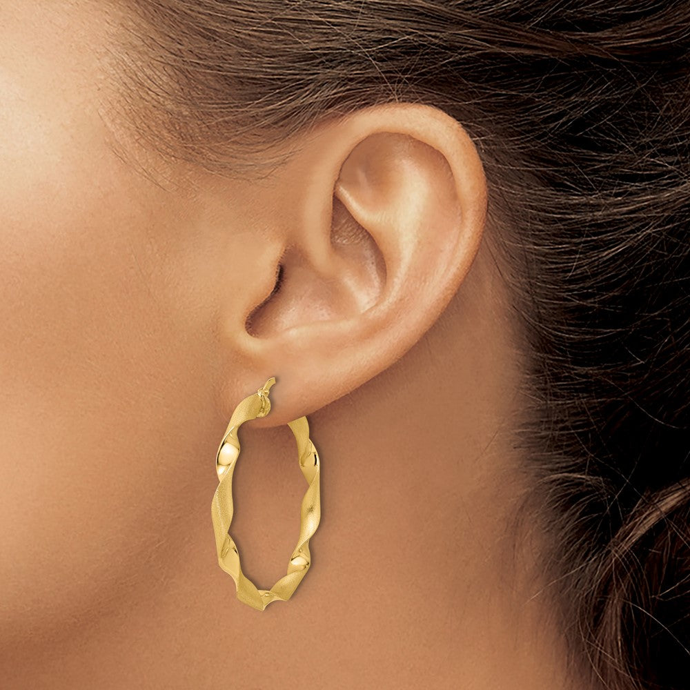 Polished and Brushed Twisted Hoop Earrings