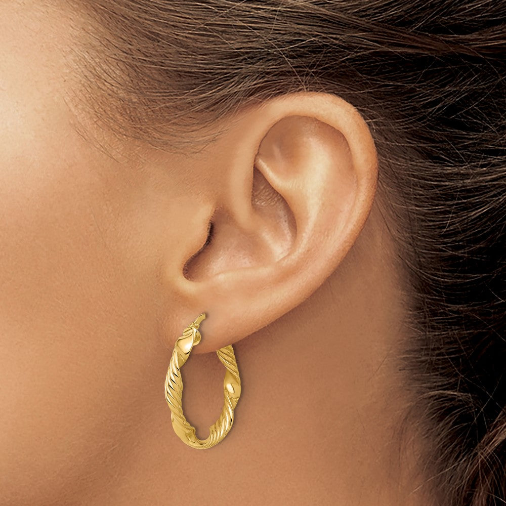 Polished and Textured Round Hoop Earrings - 3.75mm