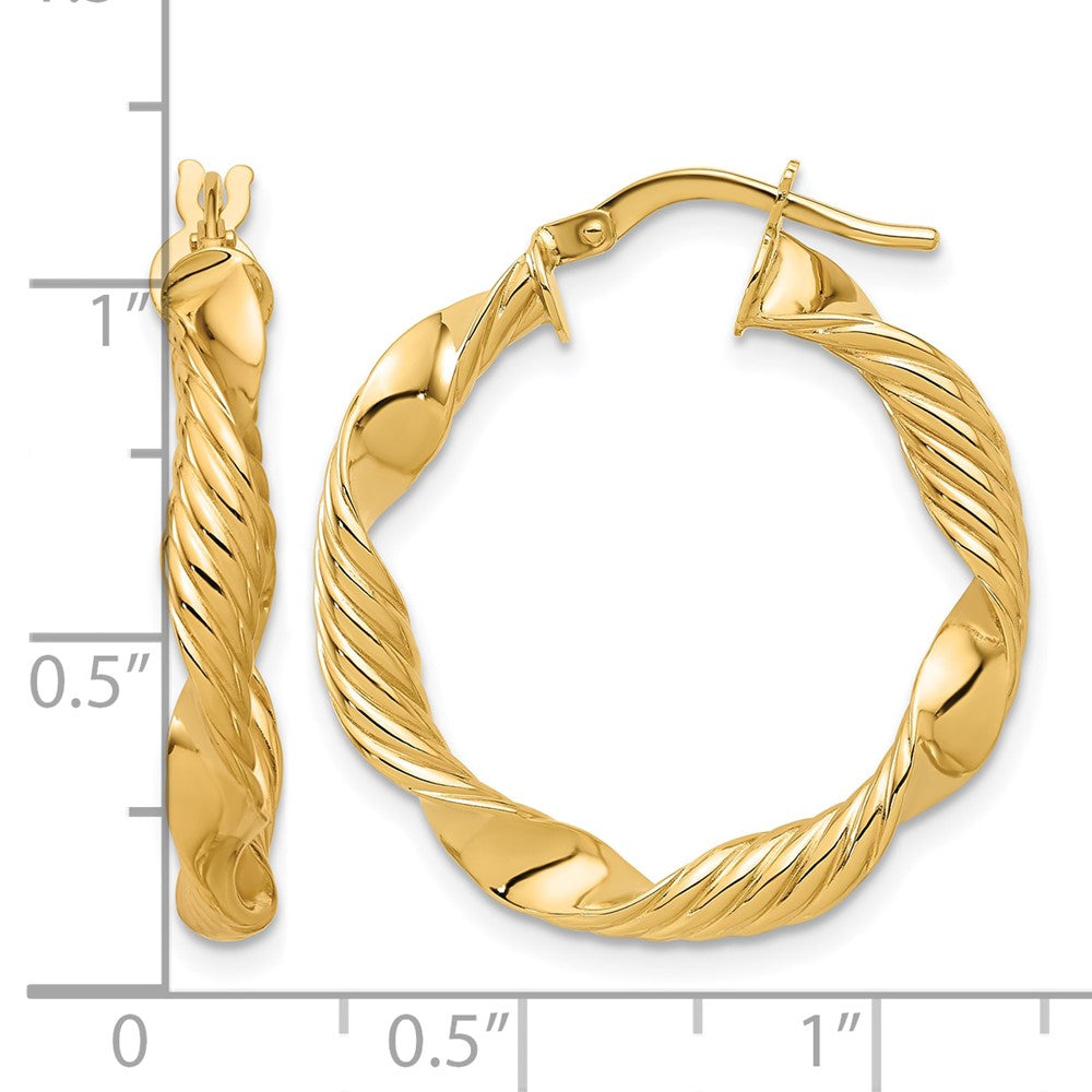 Polished and Textured Round Hoop Earrings - 3.75mm