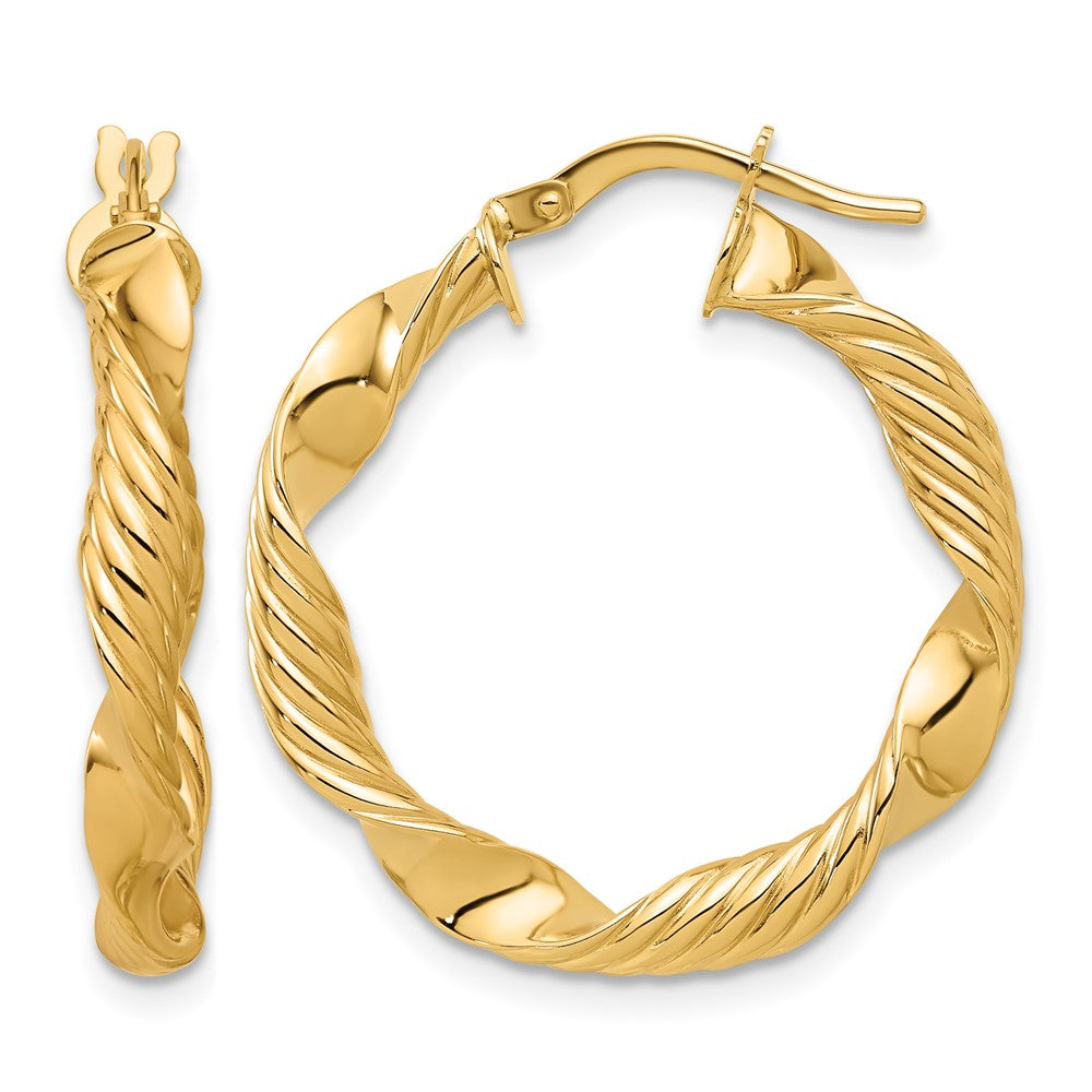 Polished and Textured Round Hoop Earrings - 3.75mm