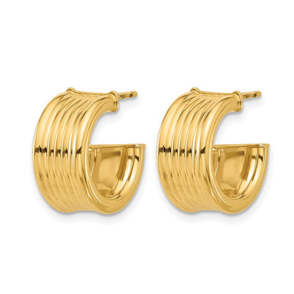 Polished and Grooved J-Hoop Post Earrings - 7.5mm