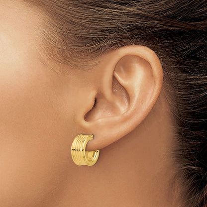 Polished and Grooved J-Hoop Post Earrings - 7.5mm