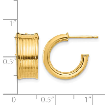 Polished and Grooved J-Hoop Post Earrings - 7.5mm