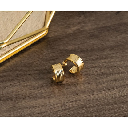 Polished and Grooved J-Hoop Post Earrings - 7.5mm