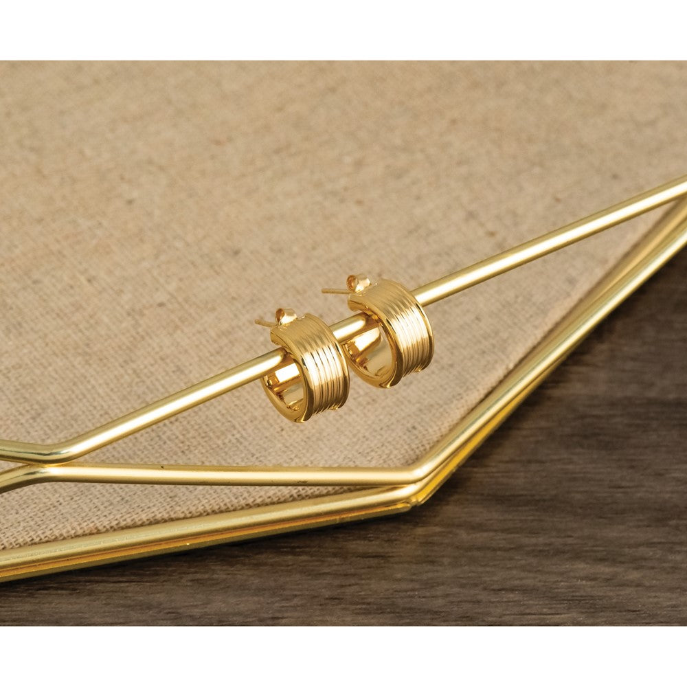 Polished and Grooved J-Hoop Post Earrings - 7.5mm