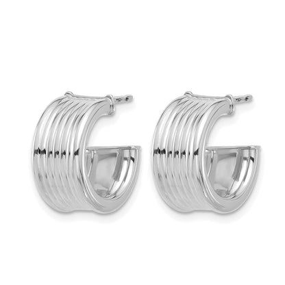 Polished and Grooved J-Hoop Post Earrings - 7.5mm
