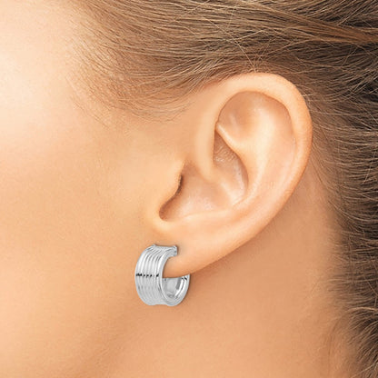 Polished and Grooved J-Hoop Post Earrings - 7.5mm