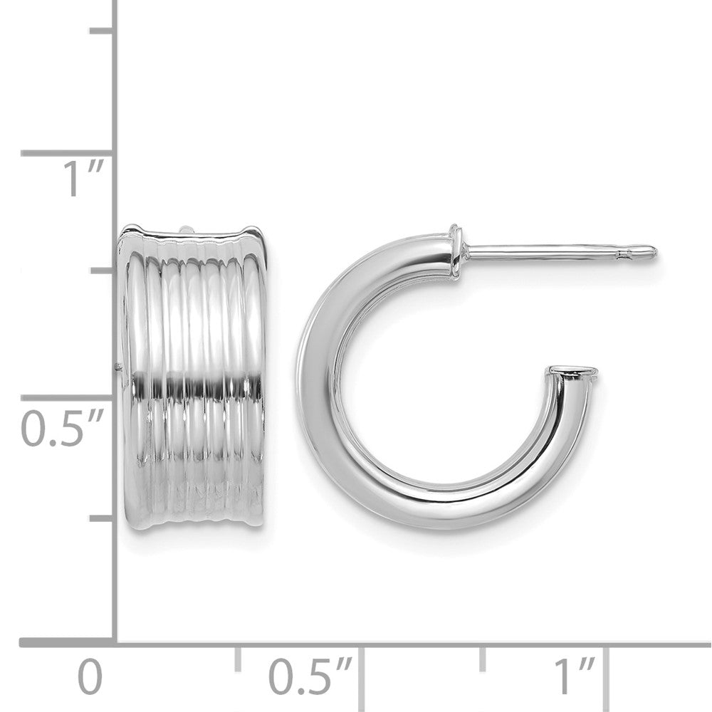 Polished and Grooved J-Hoop Post Earrings - 7.5mm