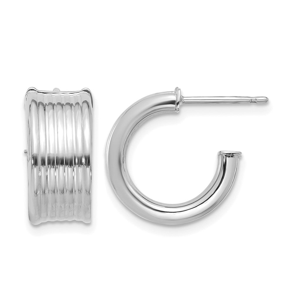 Polished and Grooved J-Hoop Post Earrings - 7.5mm