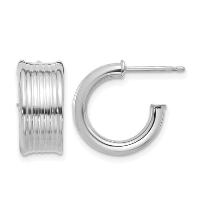 Polished and Grooved J-Hoop Post Earrings - 7.5mm