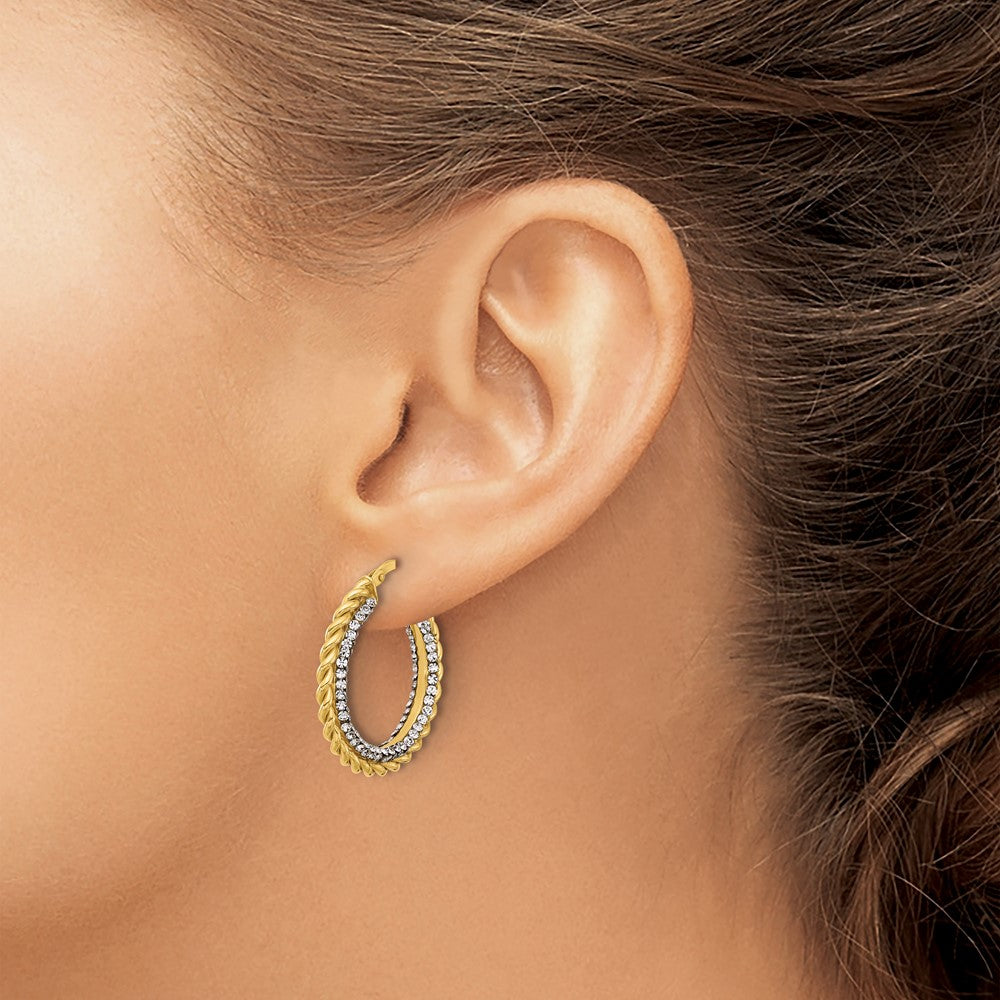 Polished with Crystals Twisted Hoop Earrings - 3.3g
