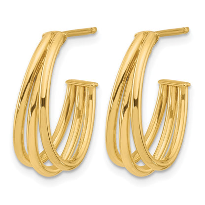 Polished 3-Row J-Hoop Post Earrings