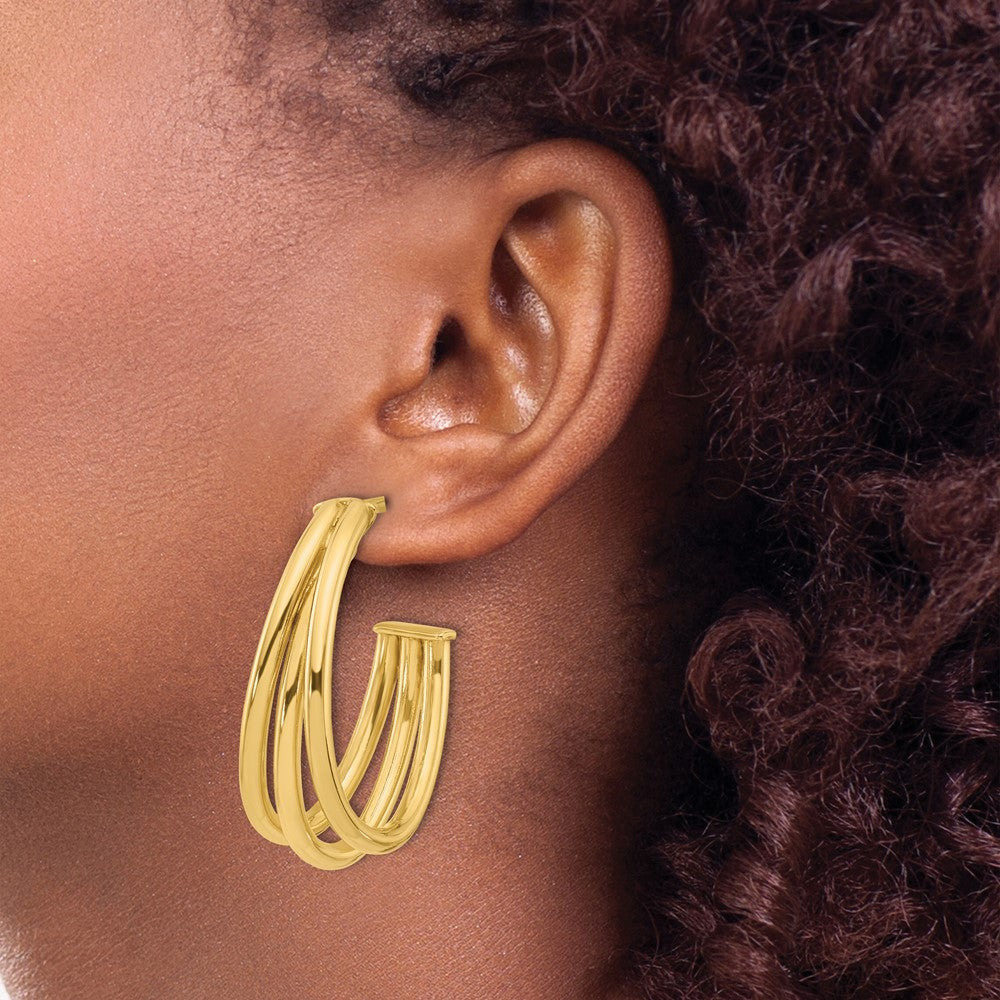 Polished 3-Row J-Hoop Post Earrings