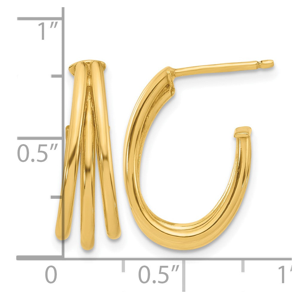 Polished 3-Row J-Hoop Post Earrings
