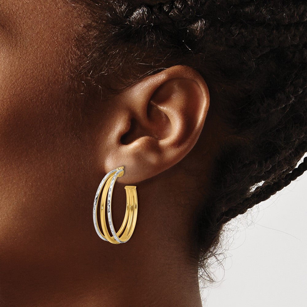 D/C 3-Row Round J-Hoop Post Earrings